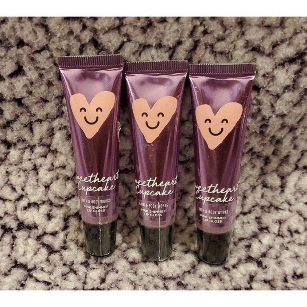 Bath & Body Works Pink Shimmer Sweetheart Cupcake Lip Gloss 0.47 oz Set of 3